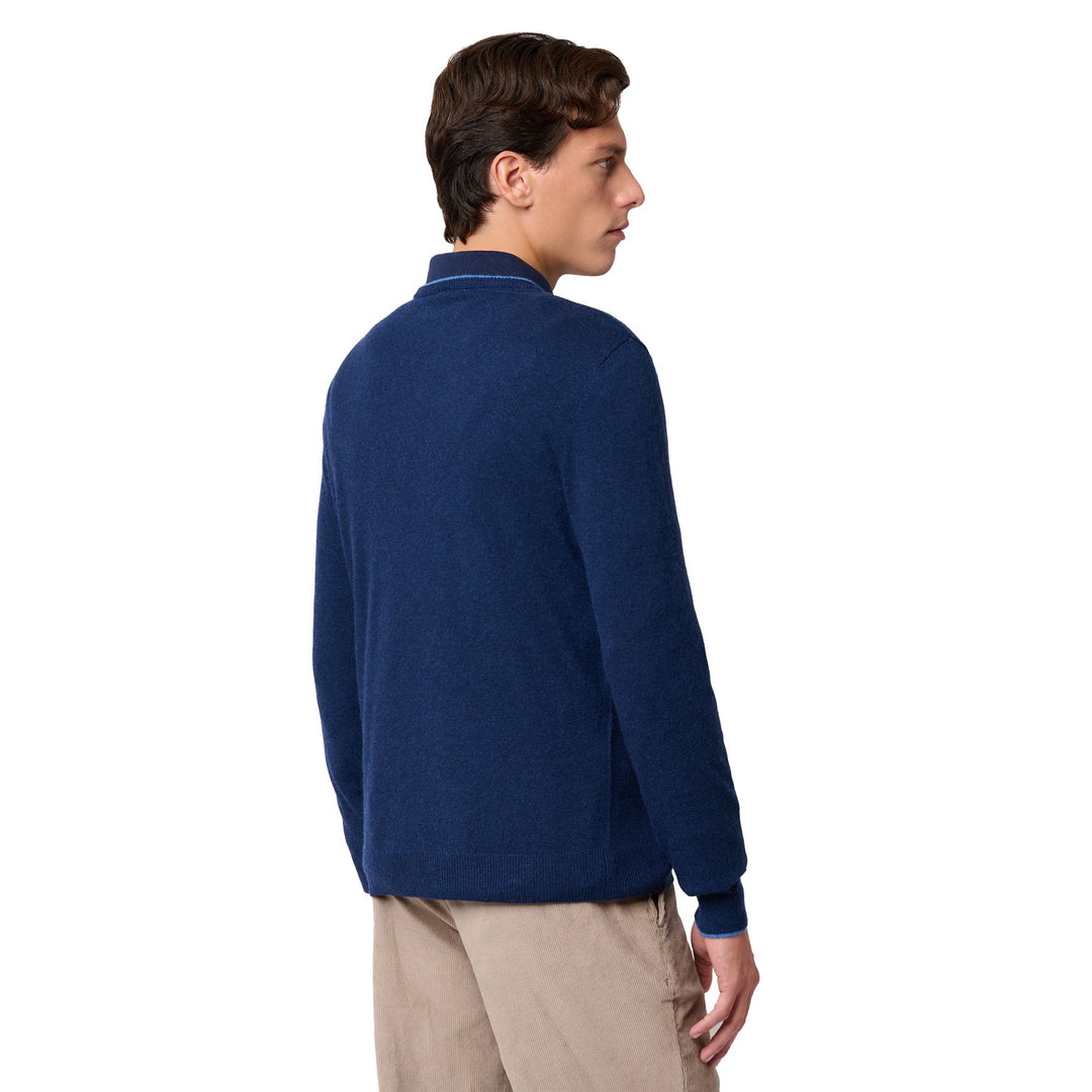 Maglione da uomo slim fit in maglia blu reale con righe main