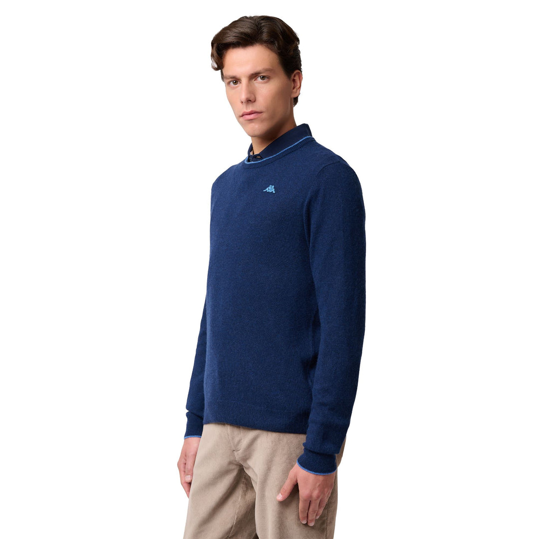 Royal blue Men's Slim Fit Knit Pullover with Stripes 01