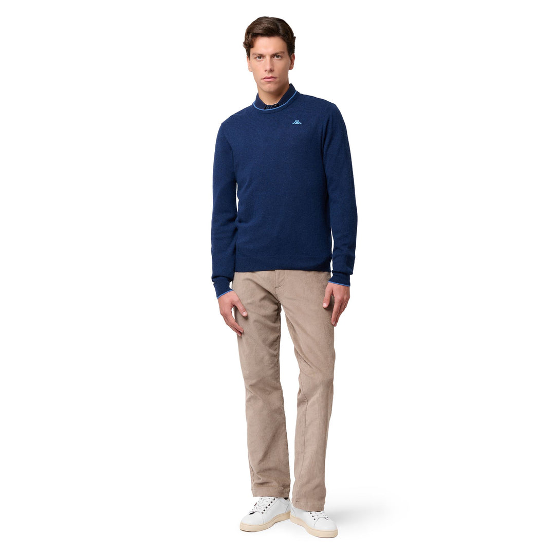 Maglione da uomo slim fit in maglia blu reale con righe main