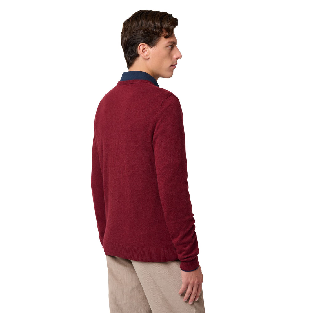 Jersey de punto rojo ajustado para hombre con rayas en contraste main
