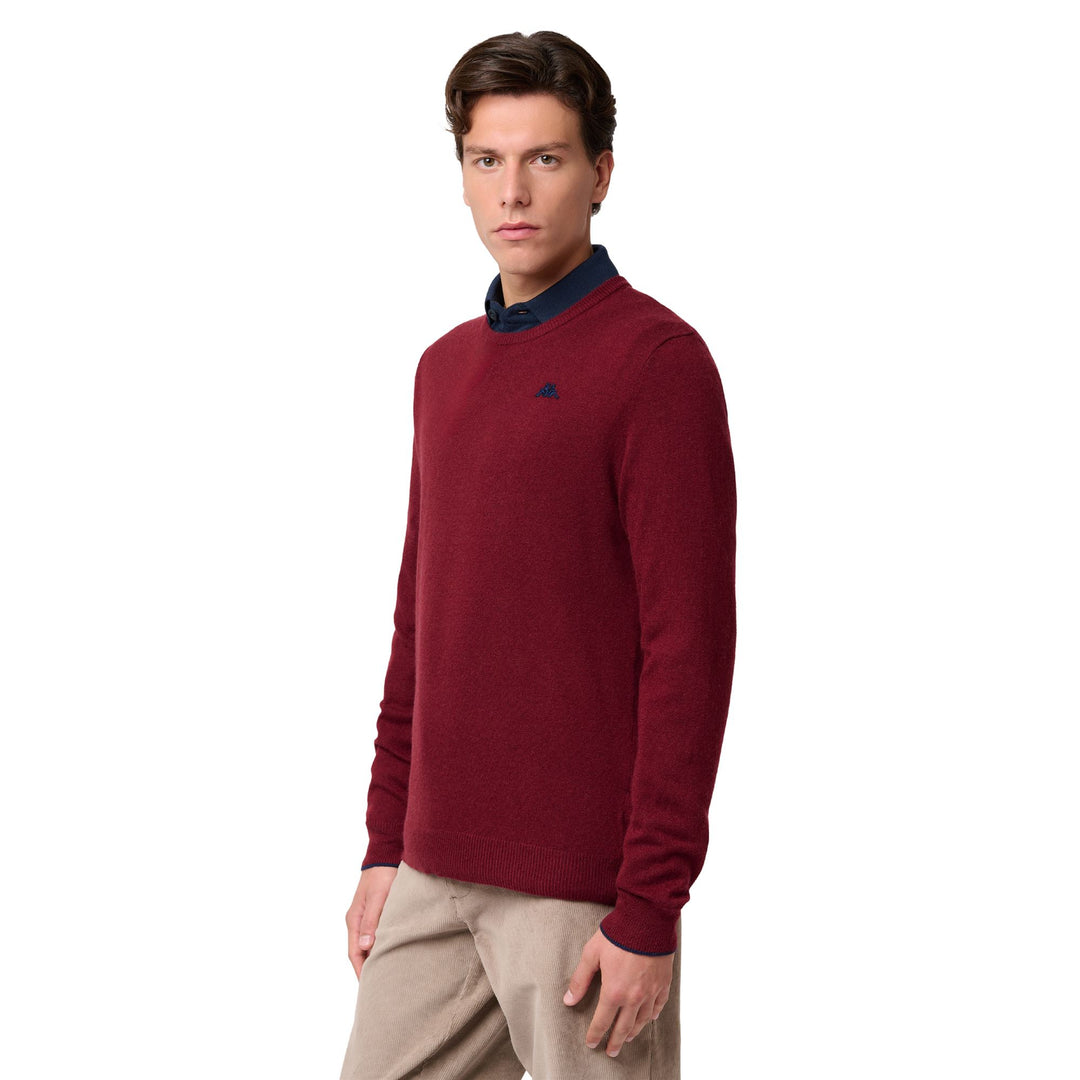 Red Men's Slim Fit Knit Pullover with Contrast Stripes 01