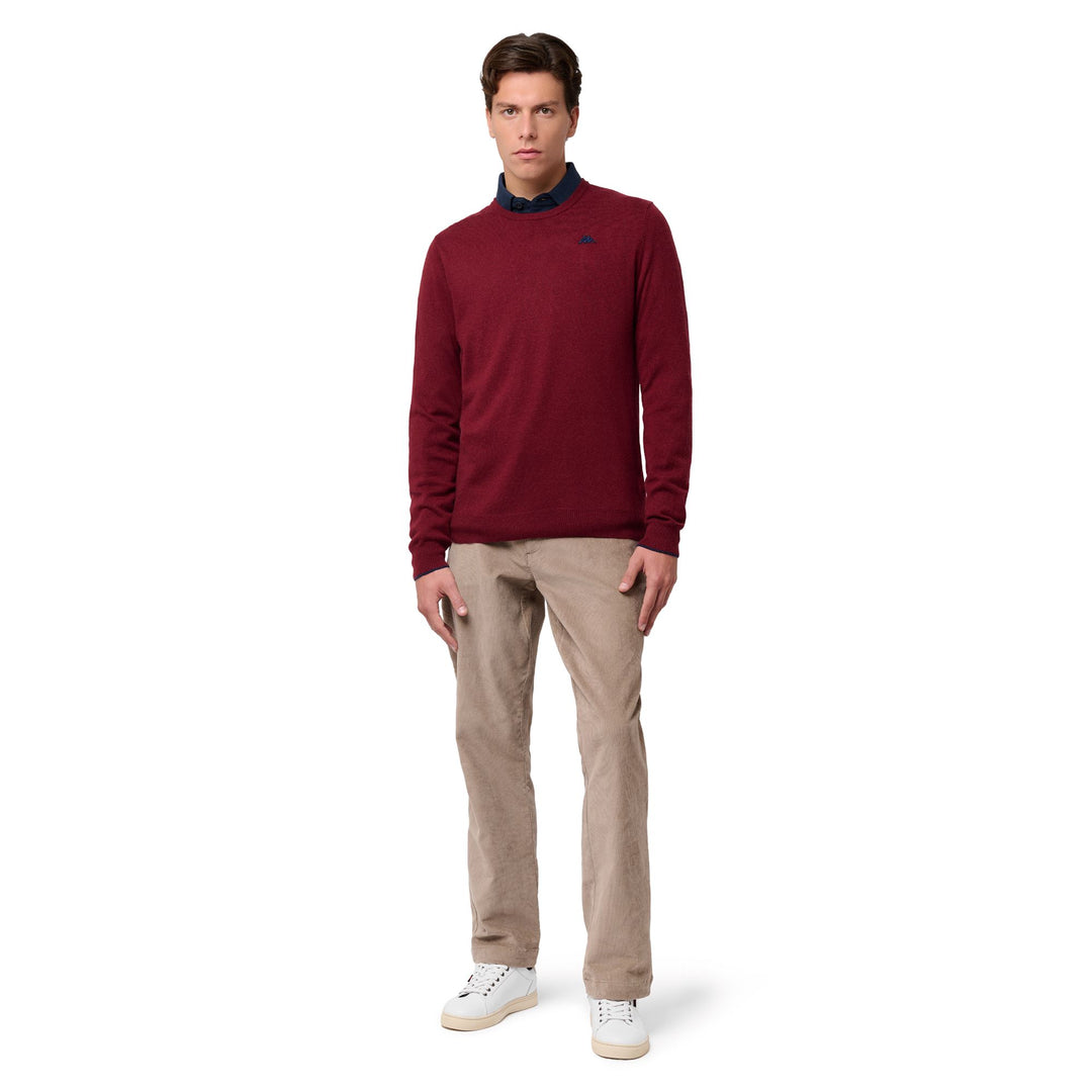Maglione rosso da uomo in maglia slim fit con strisce a contrasto main