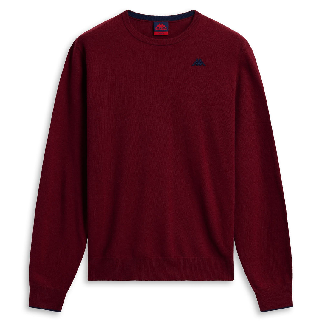 Red Men's Slim Fit Knit Pullover with Contrast Stripes 01