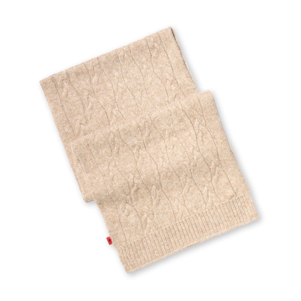 Beige Unisex Knitted Scarf with Cables and Ribbed Borders 02