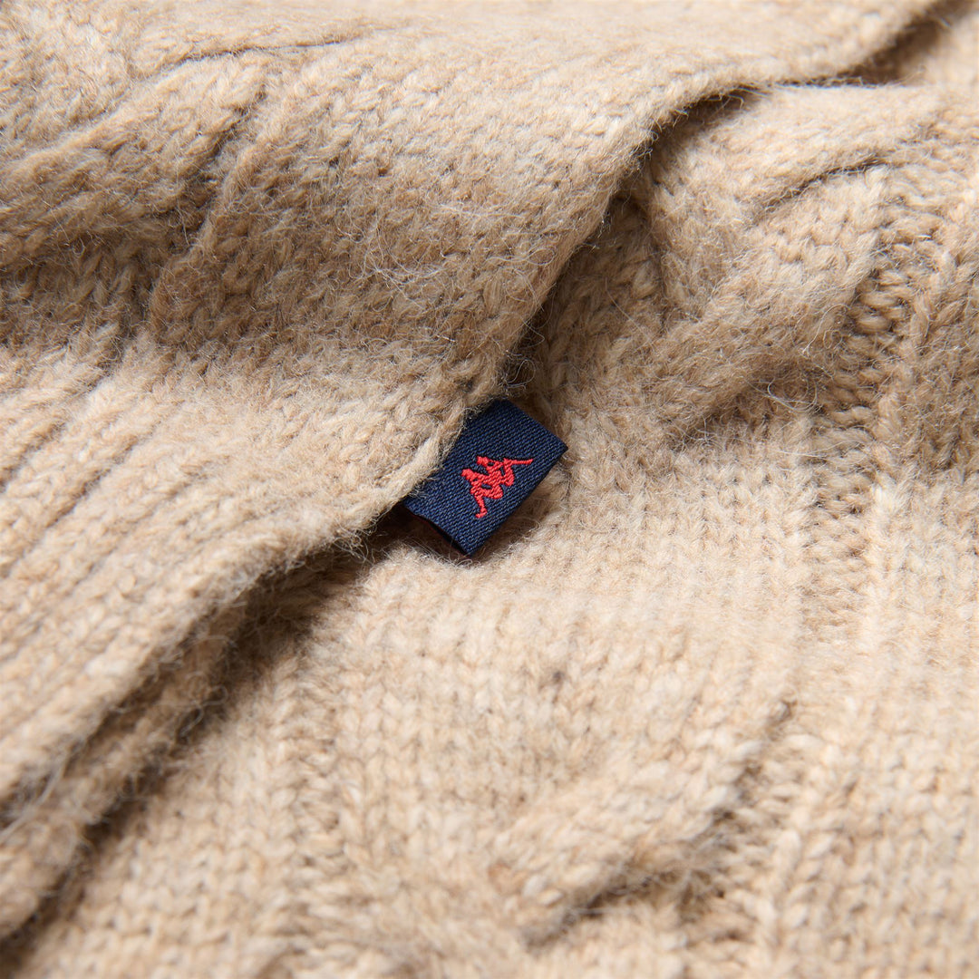 Sciarpa unisex beige lavorata a maglia con trecce e bordi a coste main