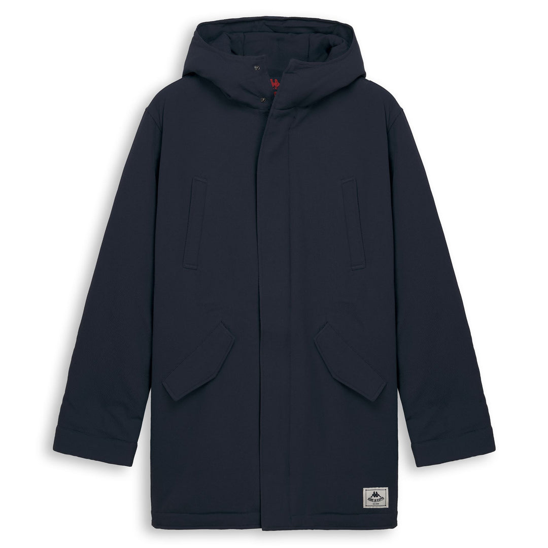 Parka matelassée bleue pour homme, longueur 3/4, en tissu technique main