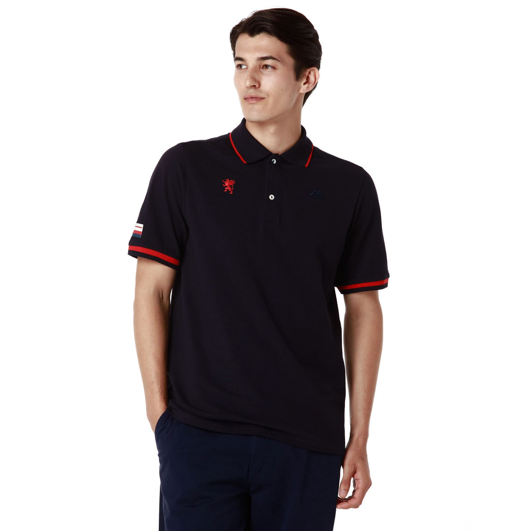 Marine Blue Men's Slim Fit Cotton Polo Shirt with Contrast Details main