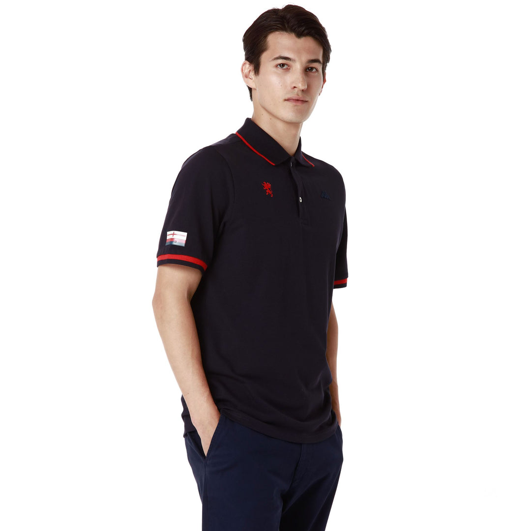 Polo bleu en coton pour homme, coupe ajustée, à usage fonctionnel main