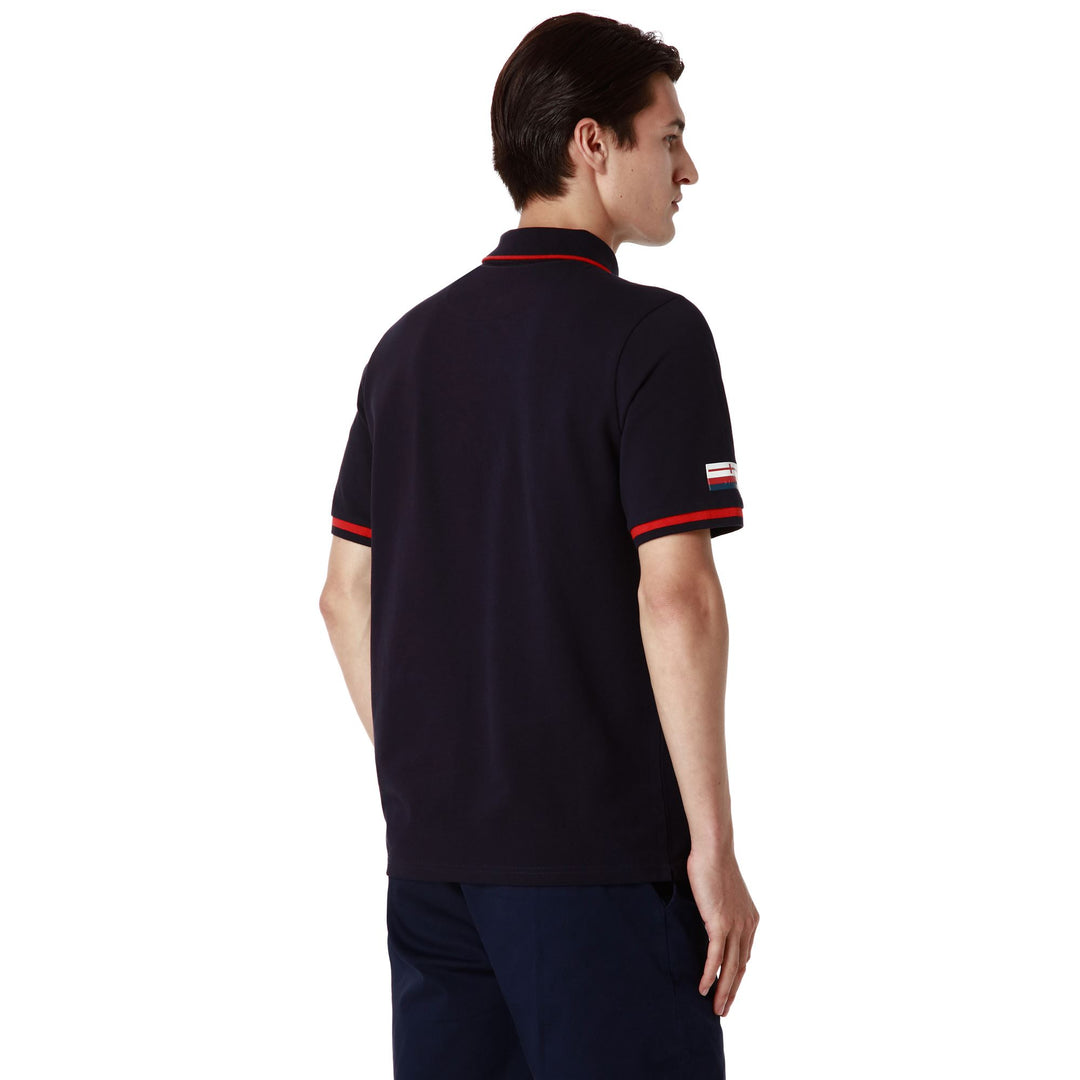 Marine Blue Men's Slim Fit Cotton Polo Shirt with Contrast Details main