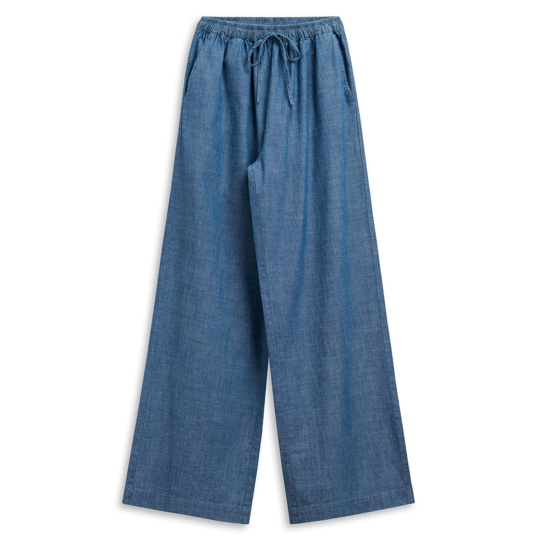 Pantalon de sport en chambray bleu clair pour femme, coupe classique décontractée 01