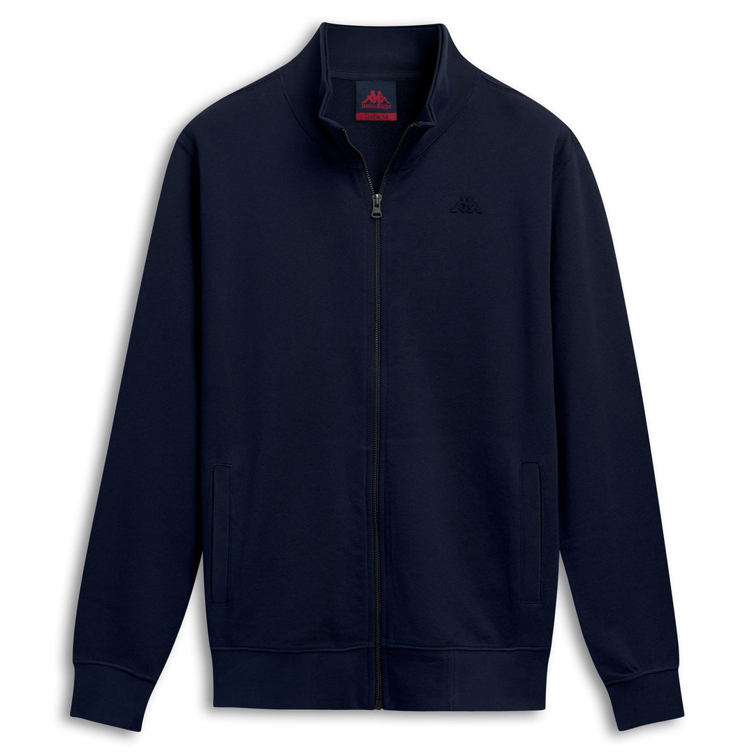 Sudadera con capucha de algodón azul de corte regular y cremallera para hombre 01