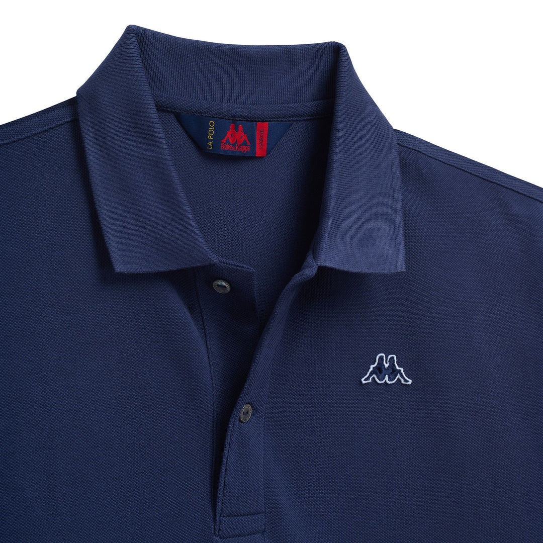 Polo bleu en coton coupe classique pour homme main