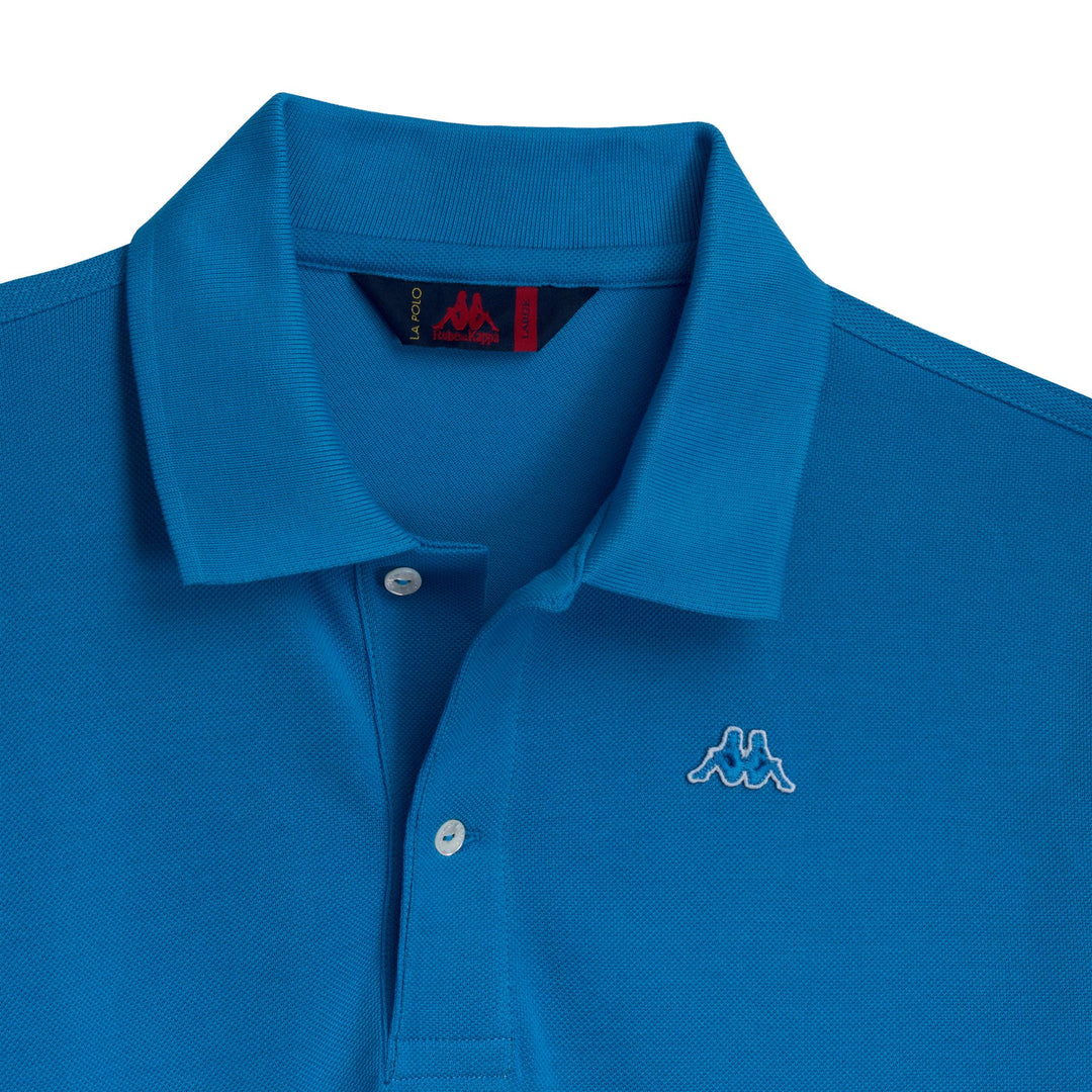 Polo bleu en coton coupe classique pour homme main