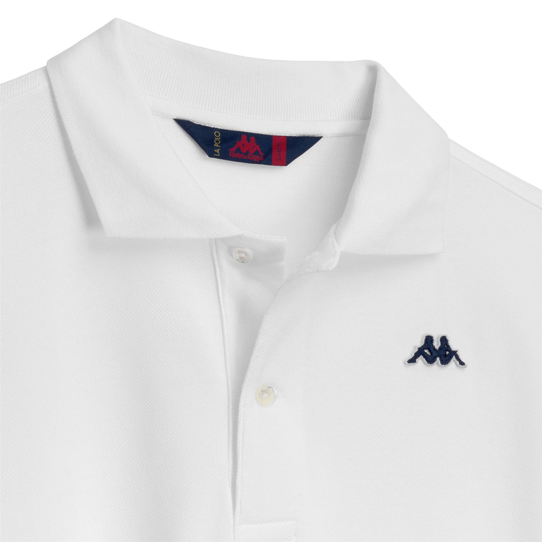 Polo blanc à manches longues en coton, coupe classique, pour homme main