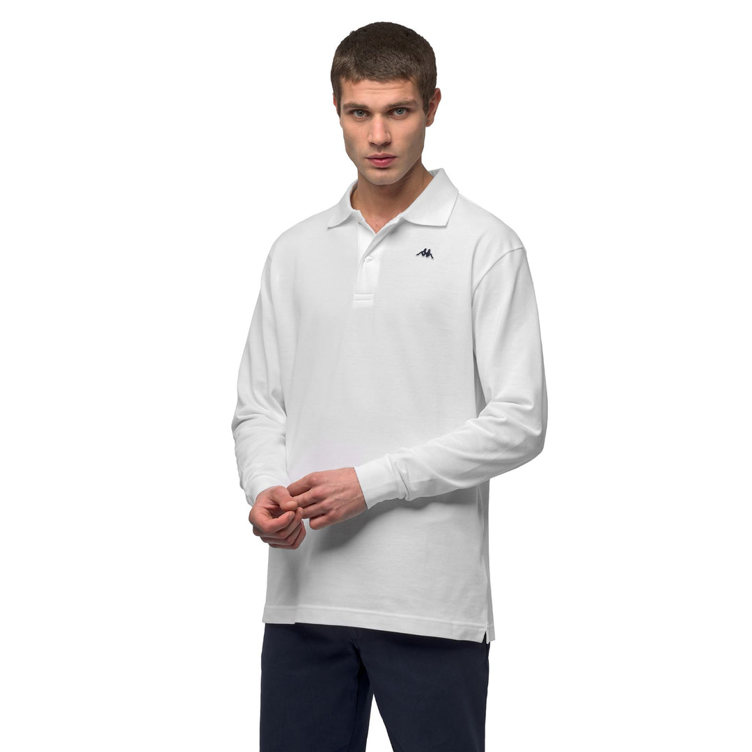 White Men's Classic Fit Cotton Long Sleeve Polo Shirt main
