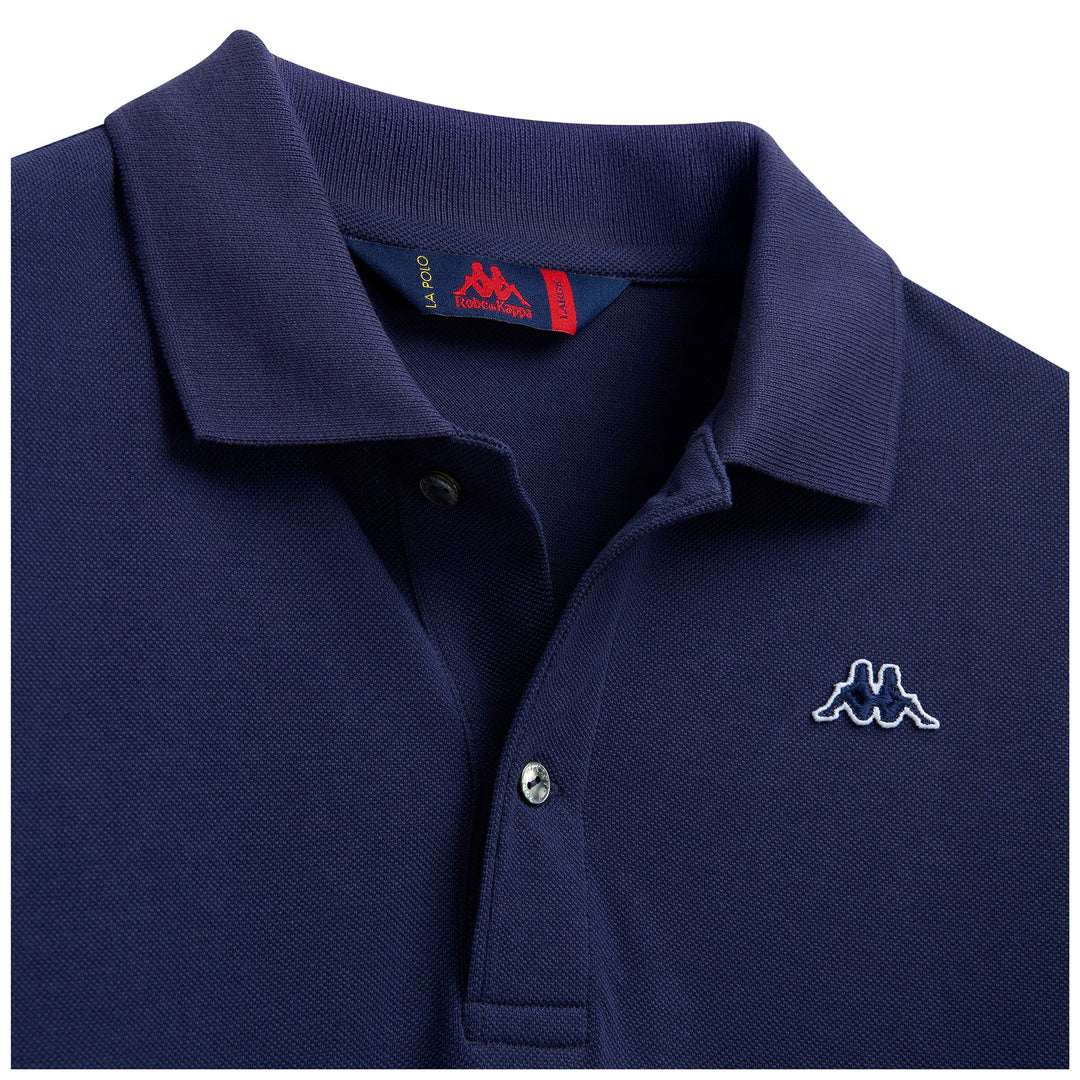 Polo bleu pour homme, coupe classique, manches longues, en coton main