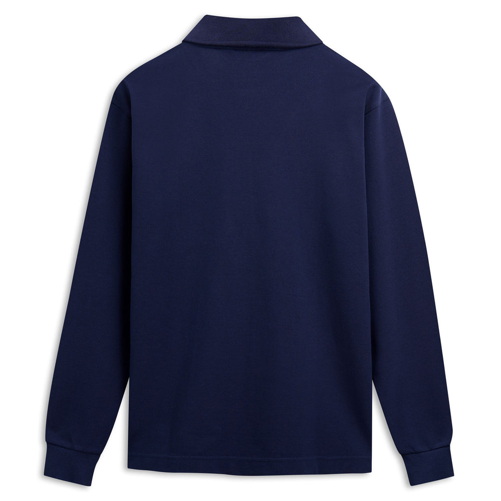 Polo da uomo in cotone blu con vestibilità classica e maniche lunghe 02