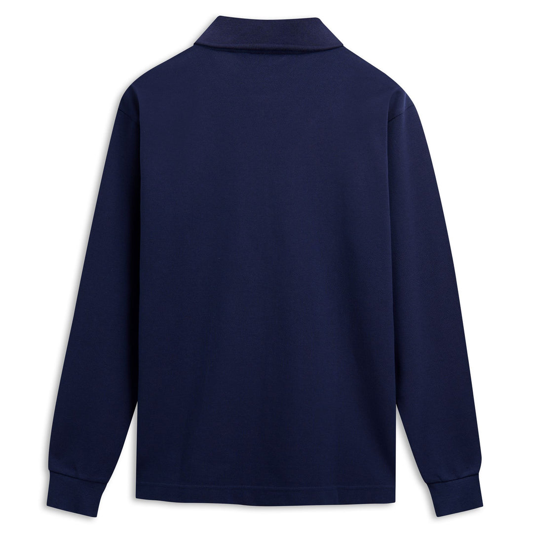 Polo bleu pour homme, coupe classique, manches longues, en coton main