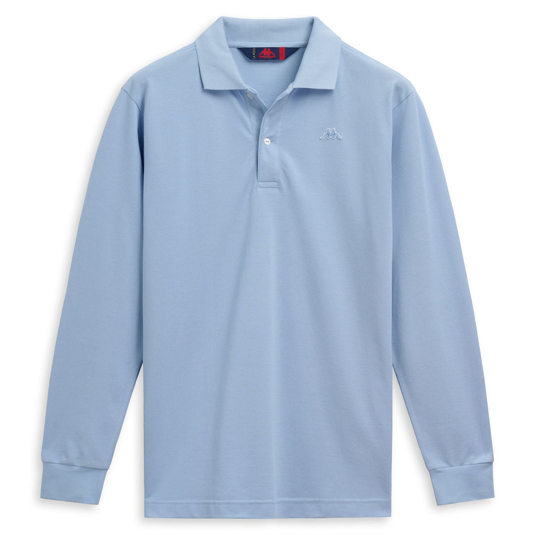 Azure blue Men's Classic Fit Cotton Polo with Long Sleeves 01