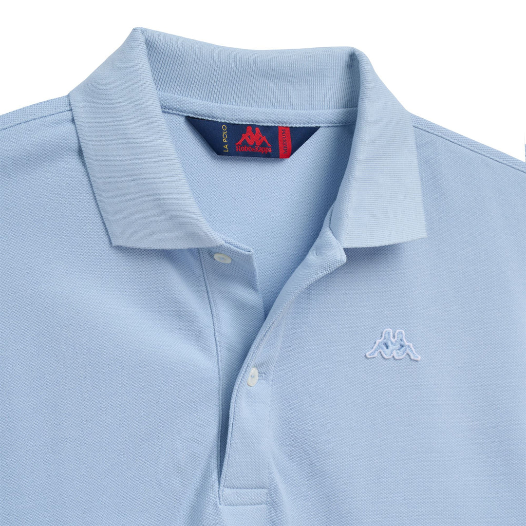 Polo da uomo in cotone blu azzurro con vestibilità classica e maniche lunghe main