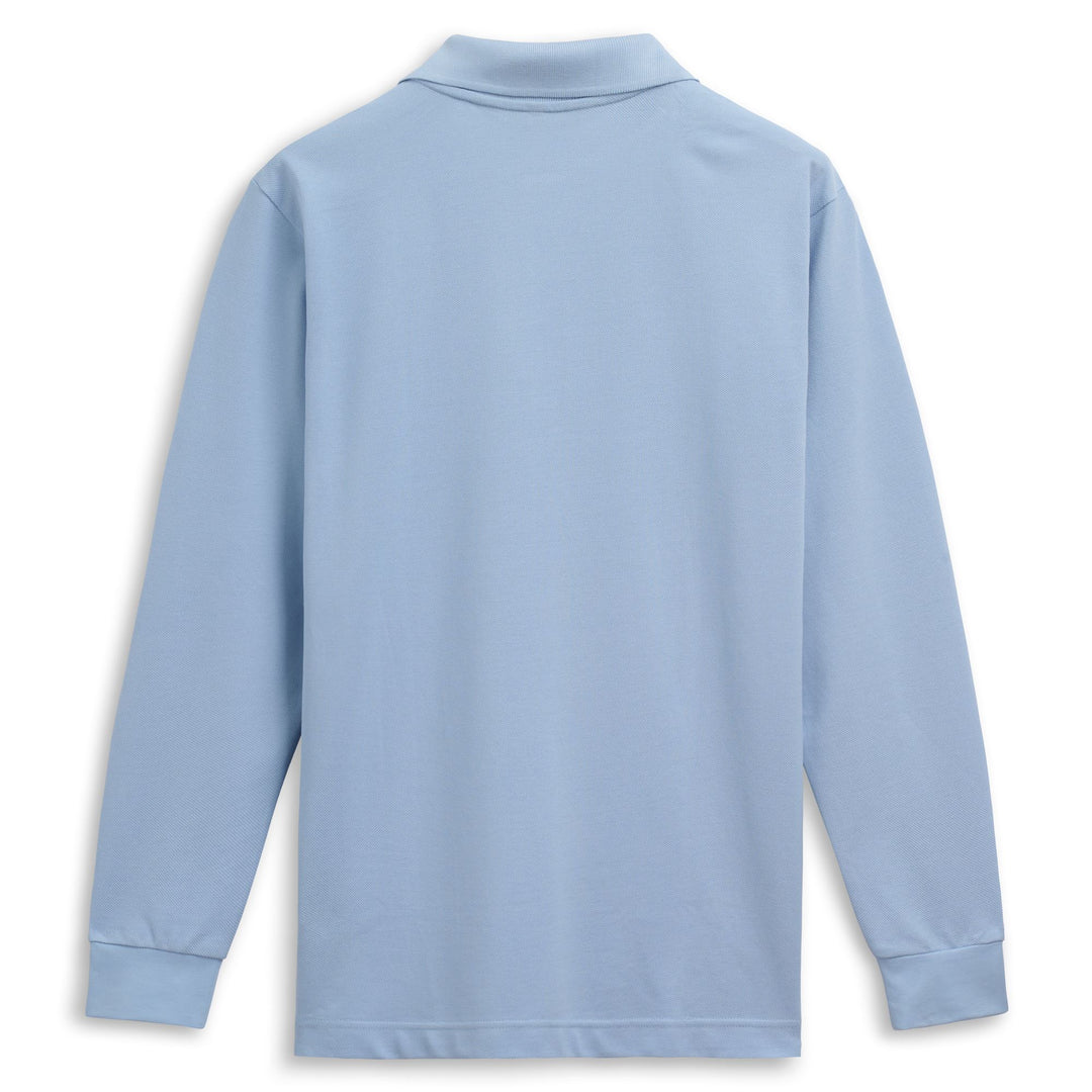 Polo da uomo in cotone blu azzurro con vestibilità classica e maniche lunghe main