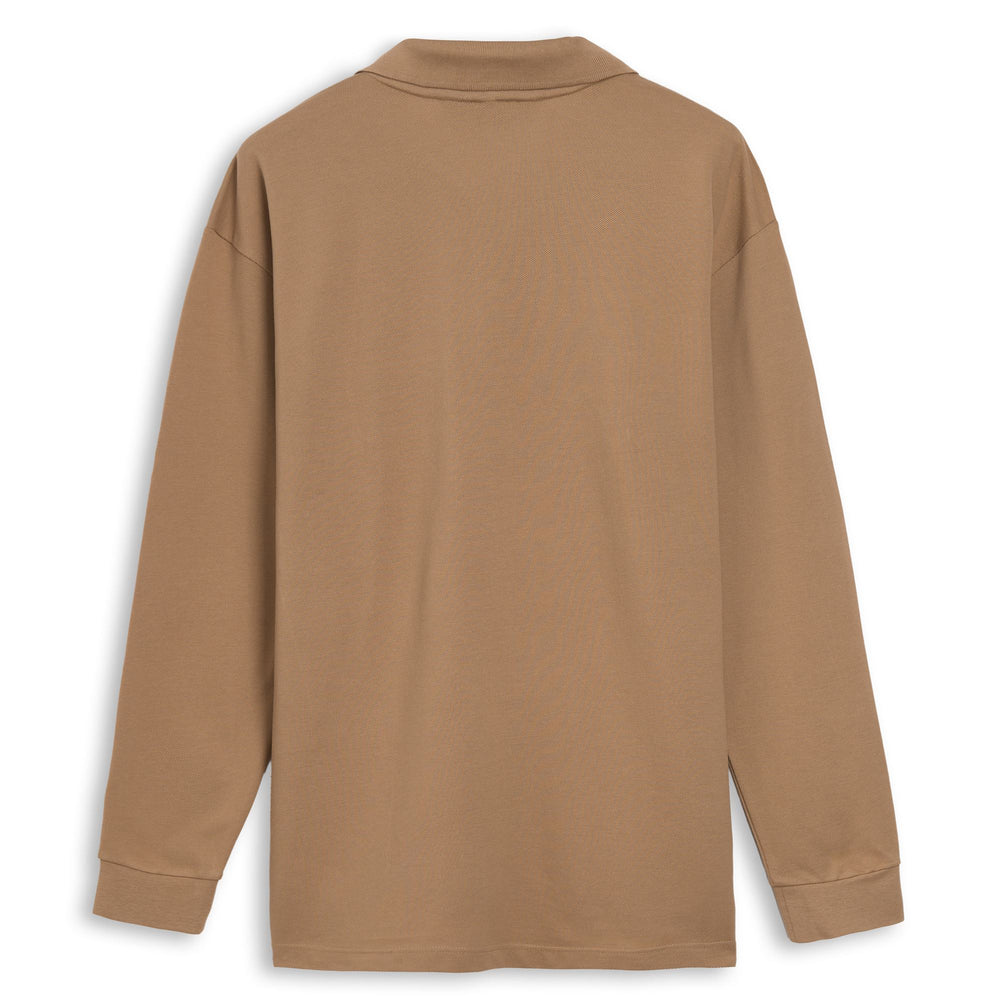 Brown Men's Classic Fit Long Sleeve Cotton Polo Shirt 02