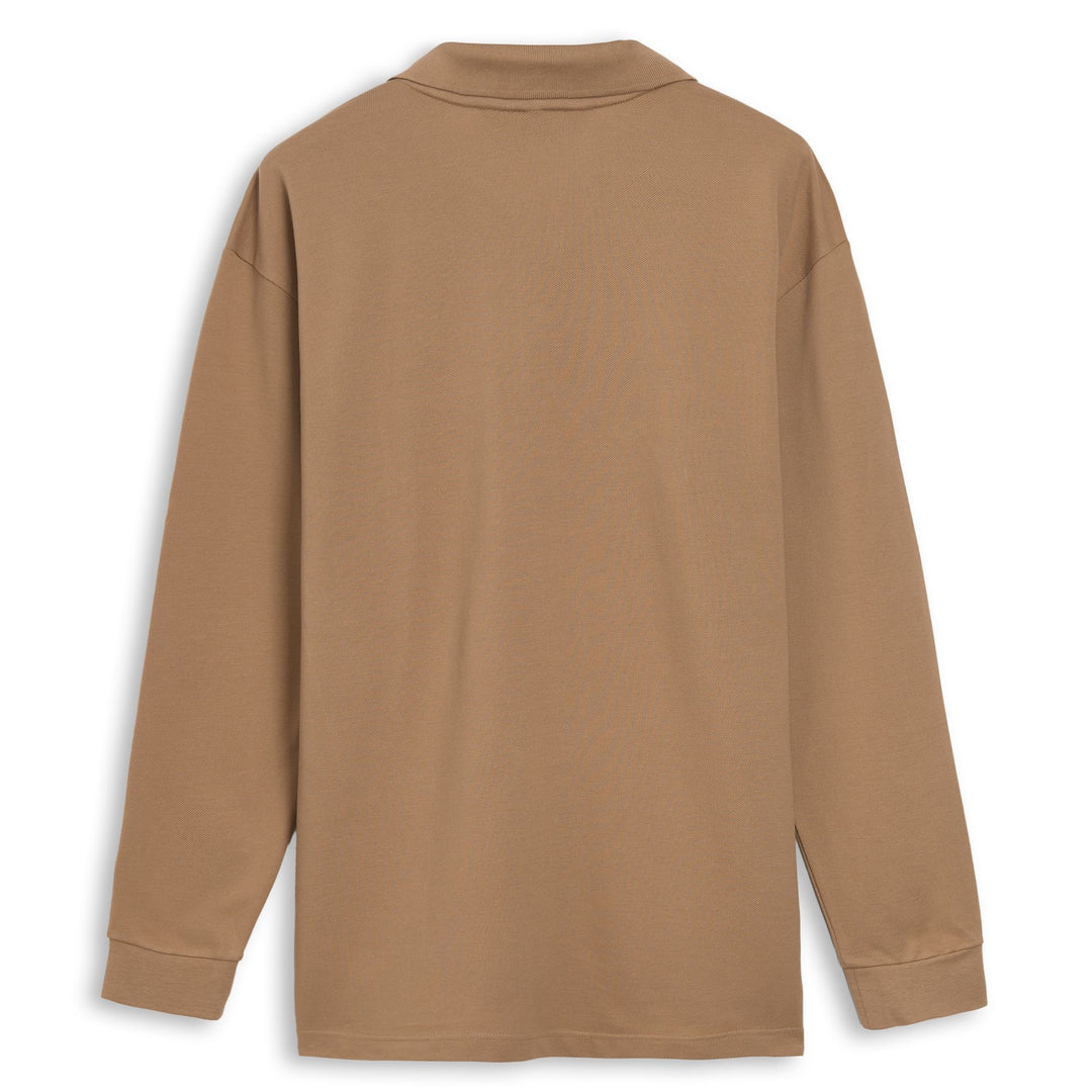 Polo da uomo a maniche lunghe in cotone, vestibilità classica, colore marrone. main