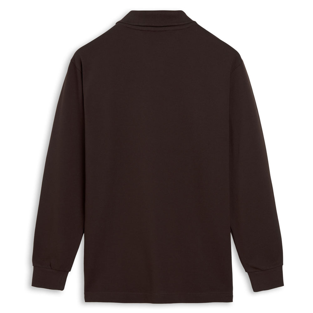 Brown Men's Classic Fit Long Sleeve Cotton Polo Shirt 02