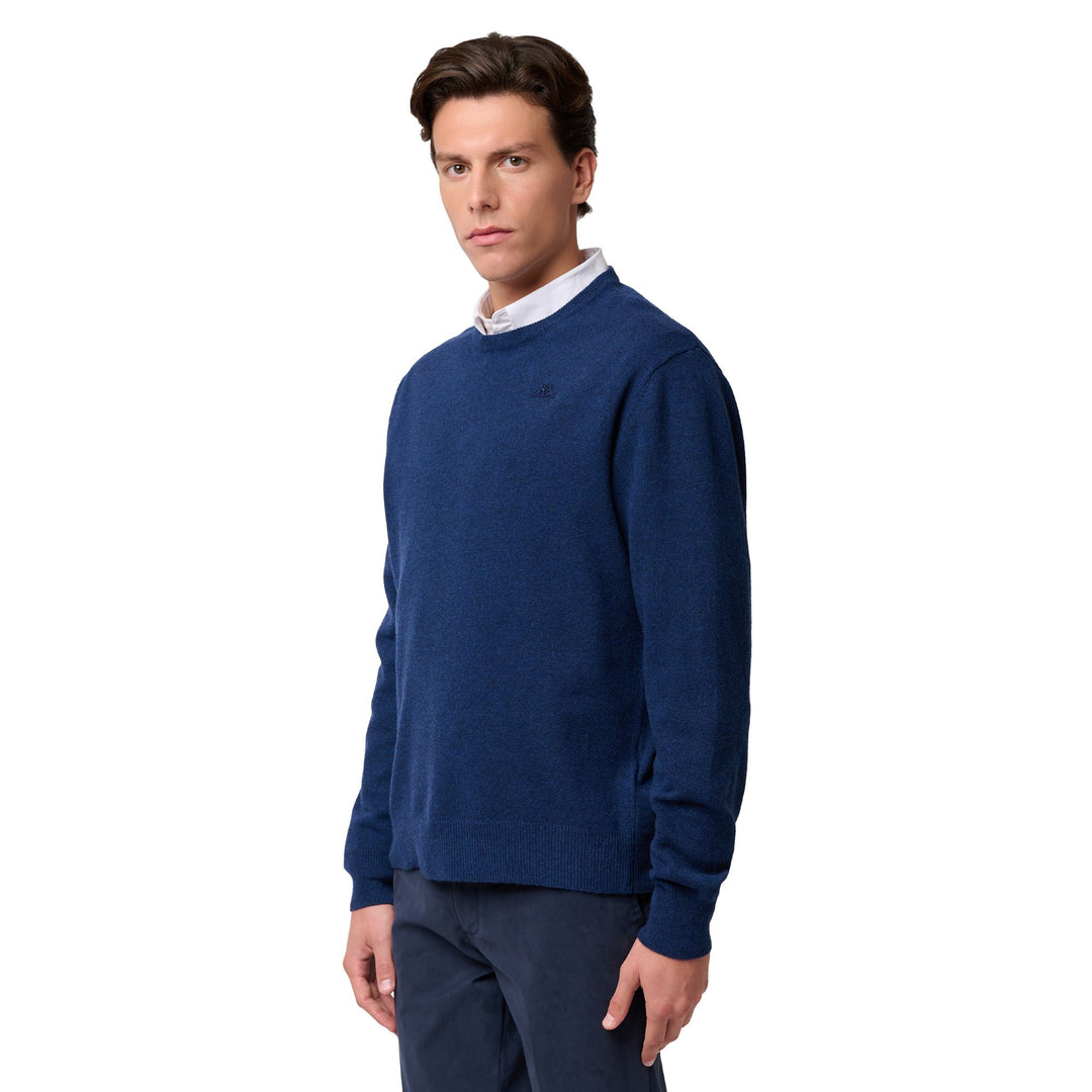 Pull en laine bleu pour homme, coupe classique main