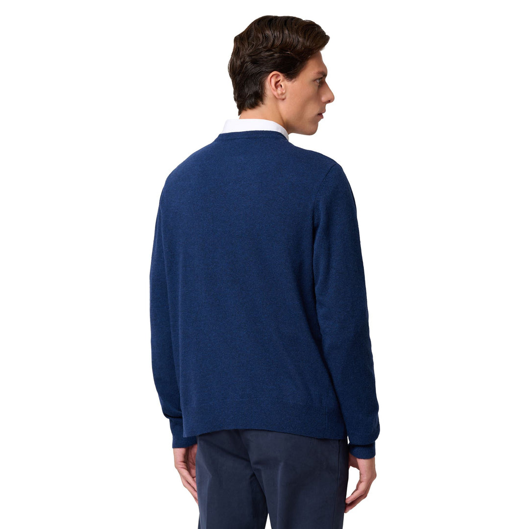 Pull en laine bleu pour homme, coupe classique main