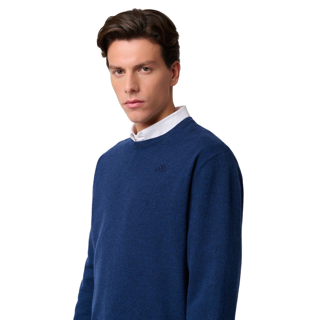 Pull en laine bleu pour homme, coupe classique main