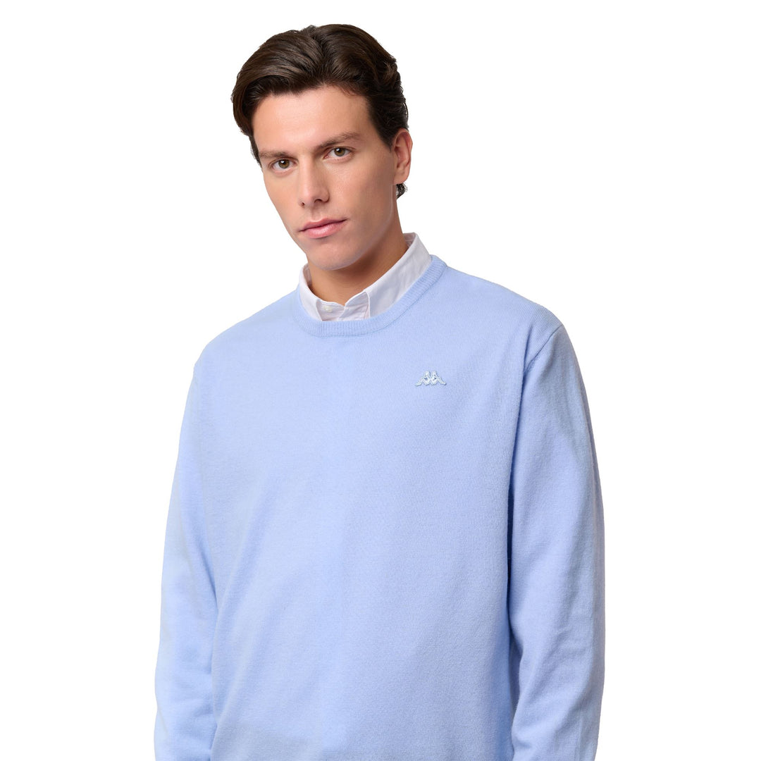 Maglione da uomo in lana d'agnello blu azzurro con vestibilità classica main