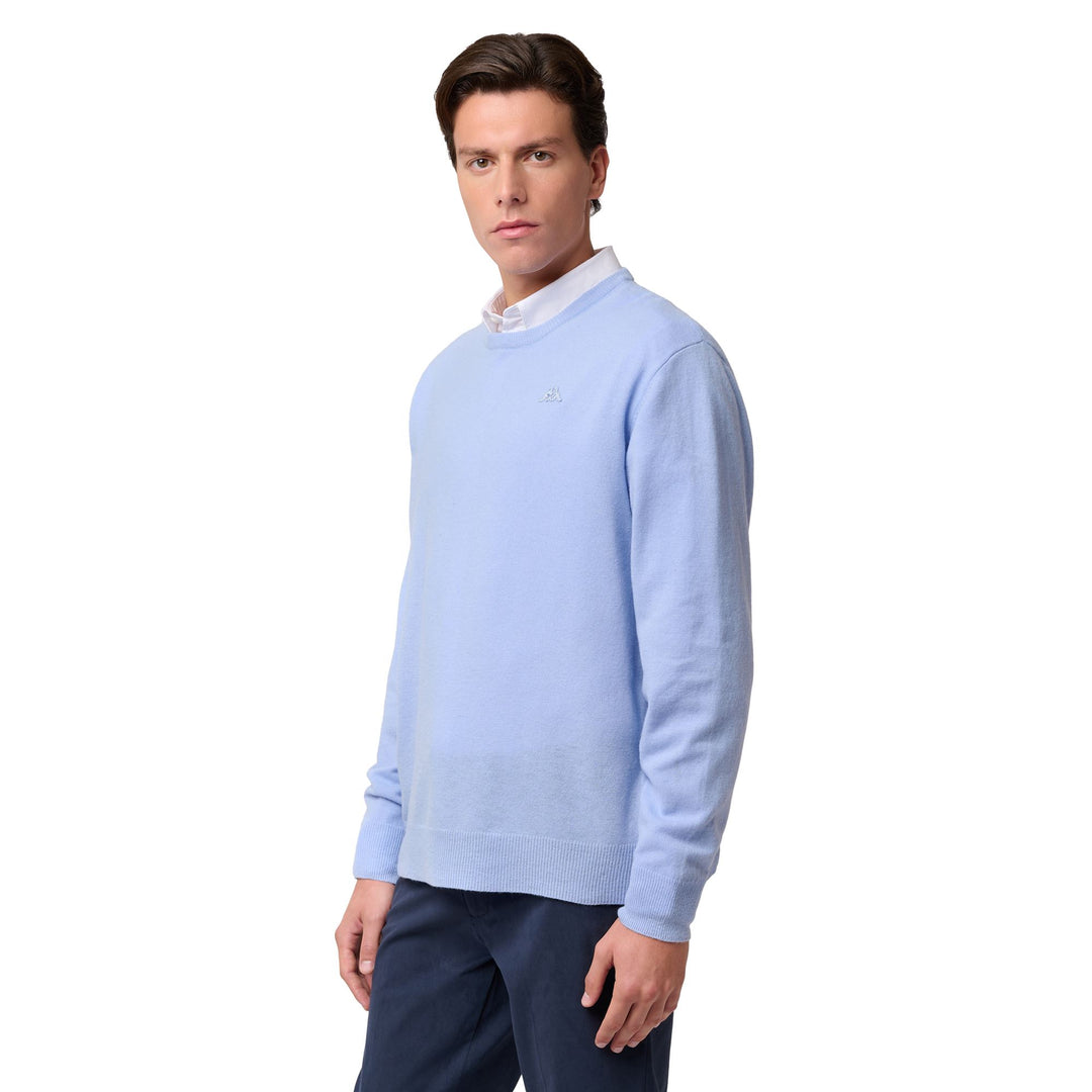 Maglione da uomo in lana d'agnello blu azzurro con vestibilità classica main