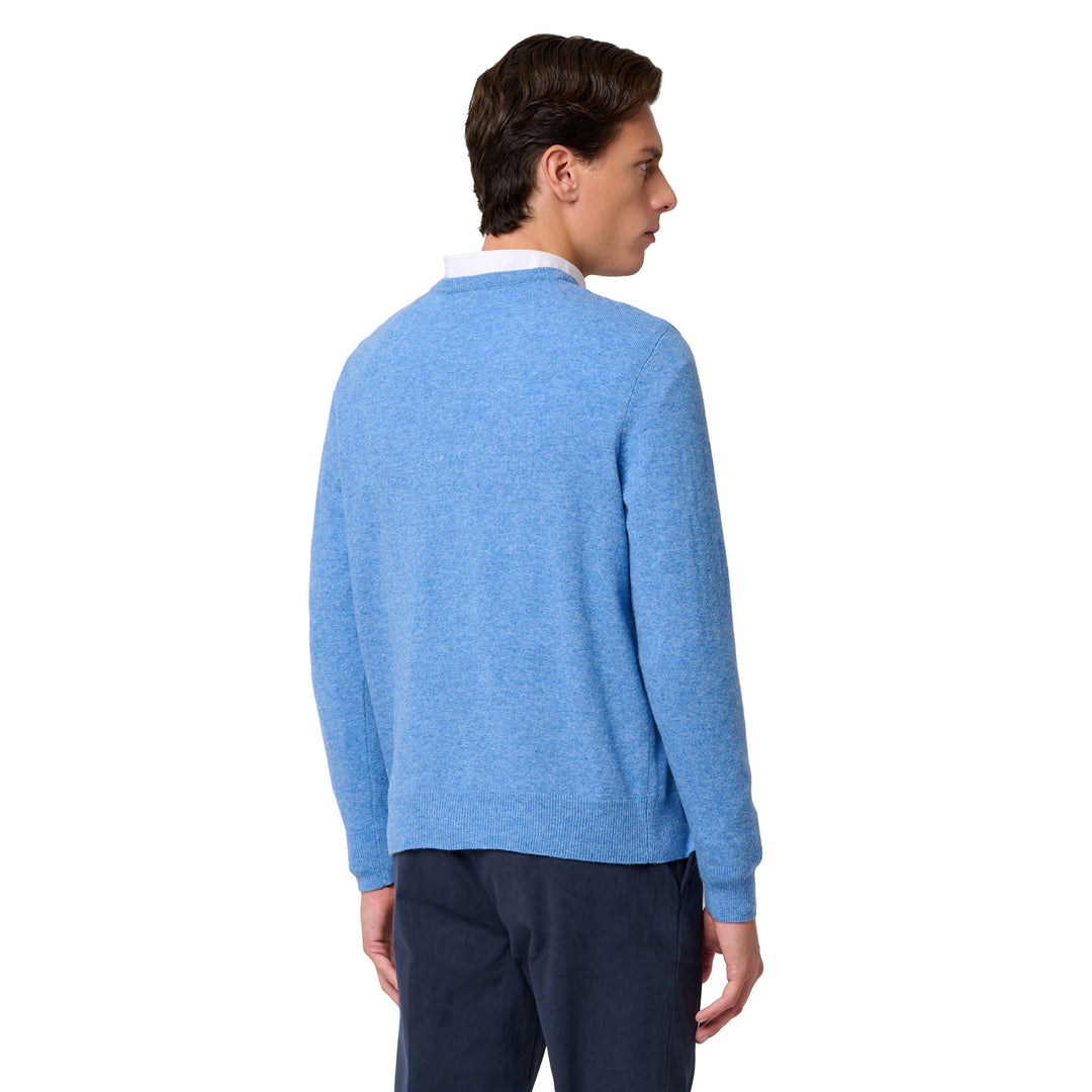 Maglione da uomo in lana d'agnello blu fumo con vestibilità classica main