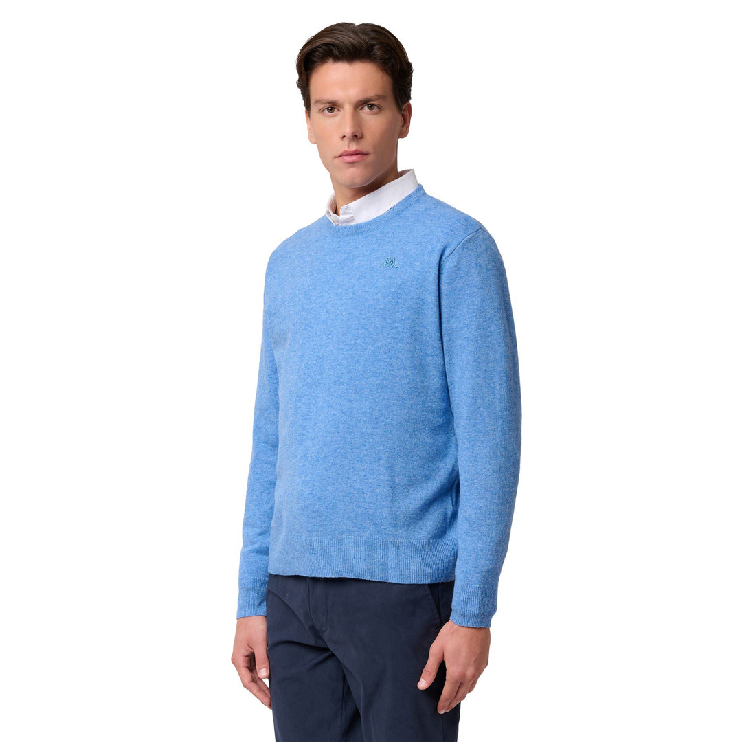 Maglione da uomo in lana d'agnello blu fumo con vestibilità classica 01