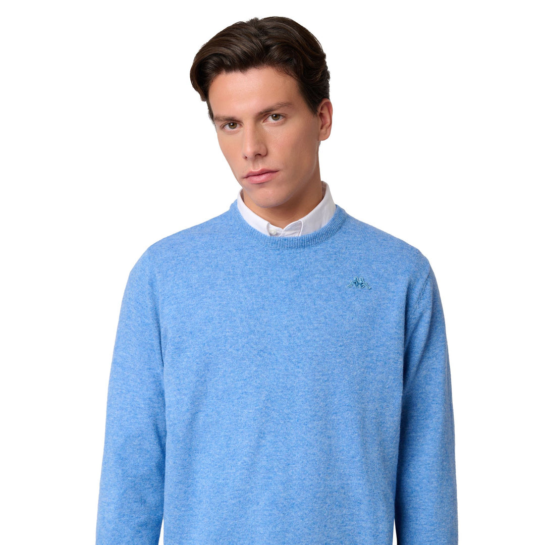 Maglione da uomo in lana d'agnello blu fumo con vestibilità classica main