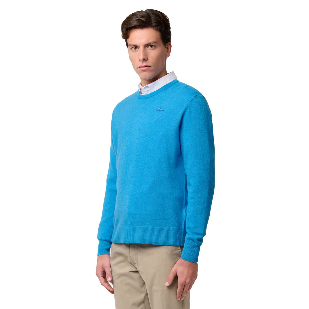 Maglione in lana d'agnello blu da uomo, vestibilità classica 01