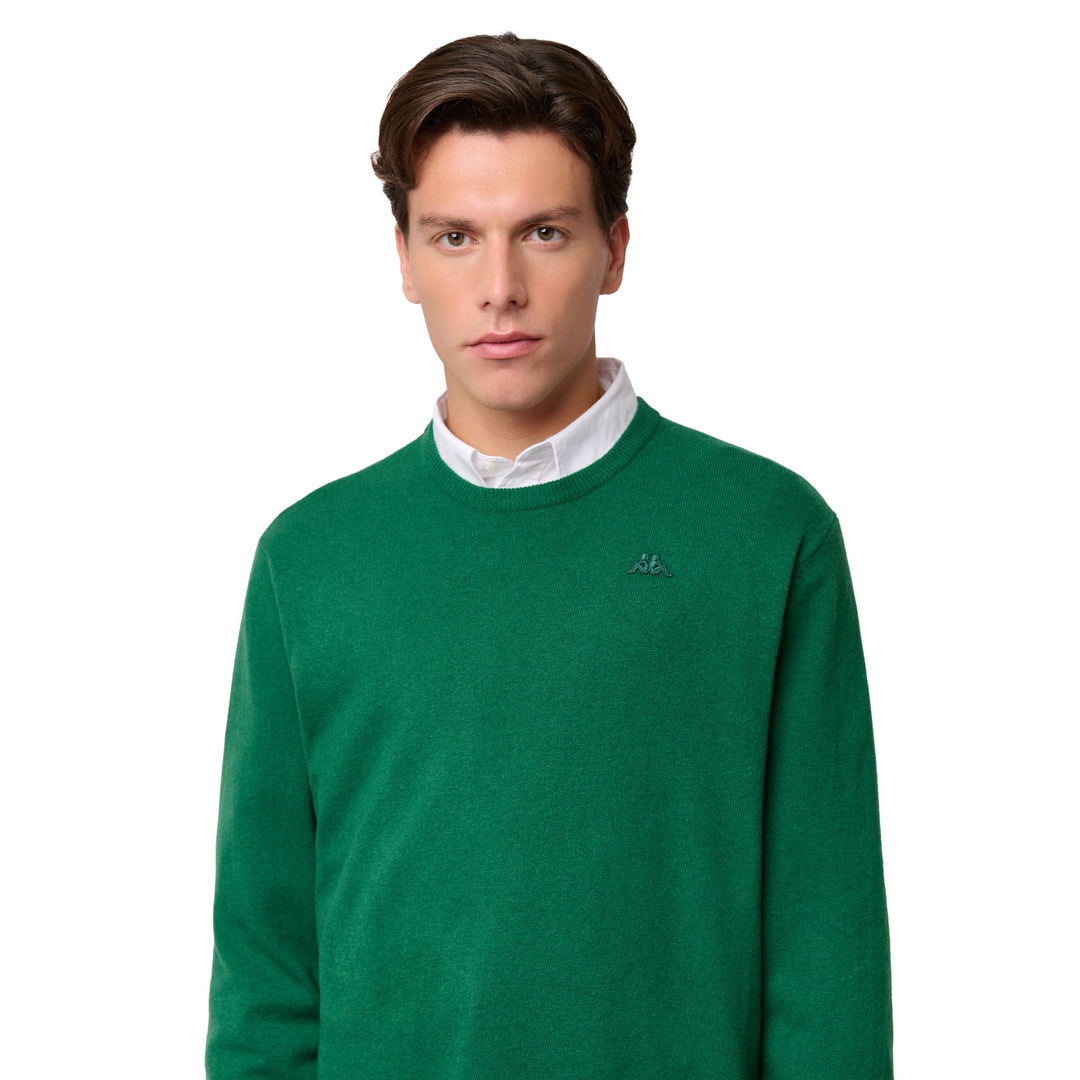 Maglione classico in lana d'agnello verde da uomo main