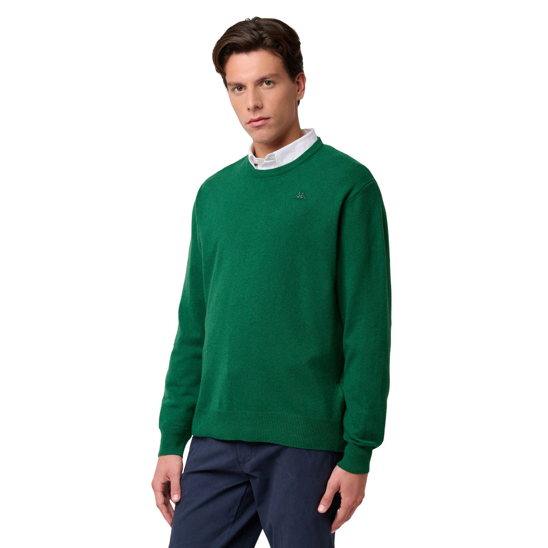 Maglione classico in lana d'agnello verde da uomo 01
