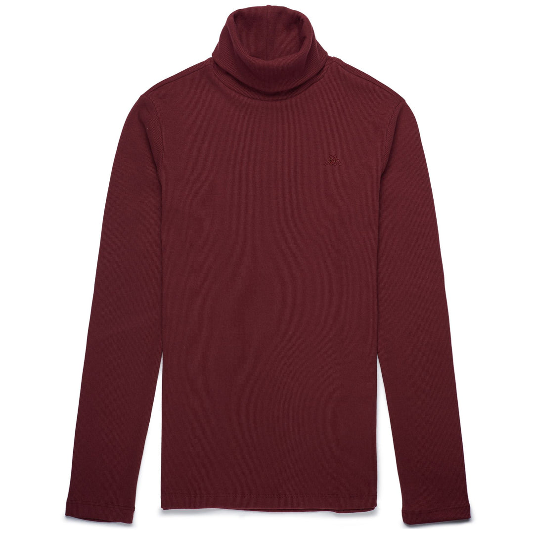 Camiseta roja de mujer de cuello alto, corte entallado y mangas largas 01