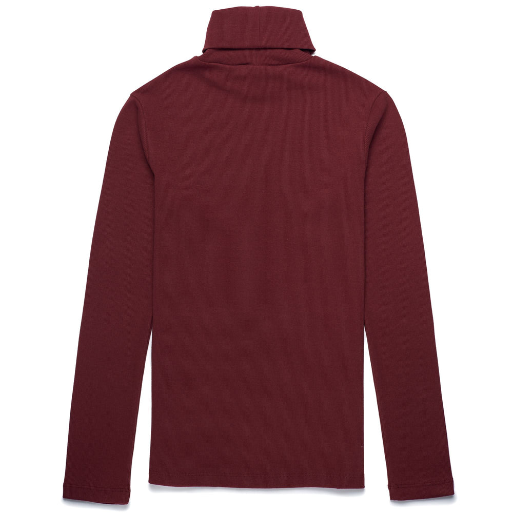 Camiseta roja de mujer de cuello alto, corte entallado y mangas largas 02