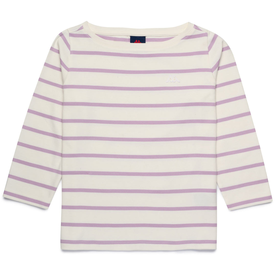 T-Shirt in Cotone Striata Bianca Donna con Collo a Barca 01