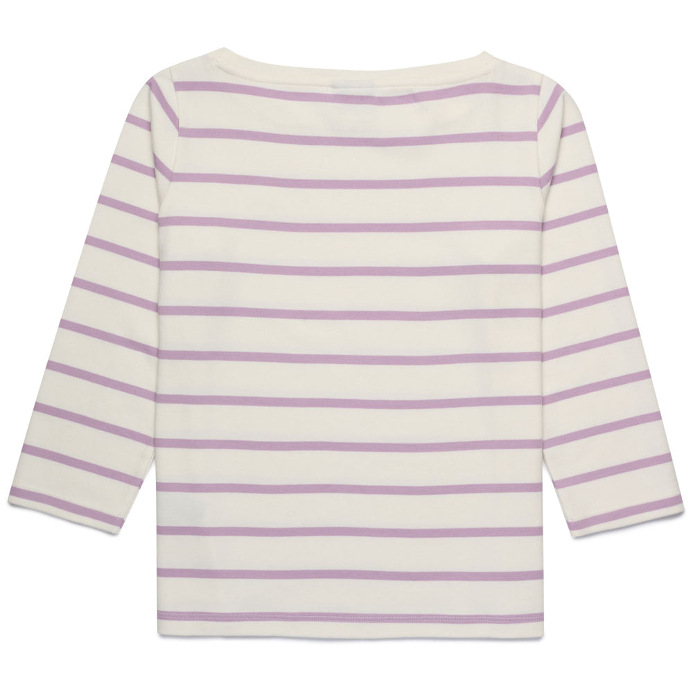 T-Shirt in Cotone Striata Bianca Donna con Collo a Barca 02