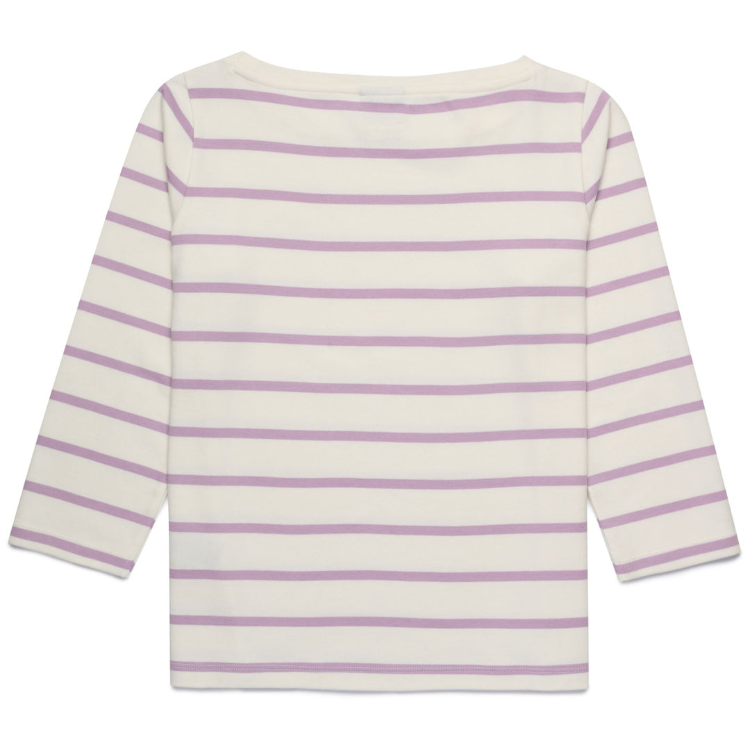 T-Shirt in Cotone Striata Bianca Donna con Collo a Barca main