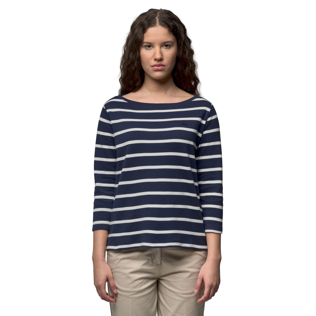 T-shirt classique rayé en coton bleu pour femme 01