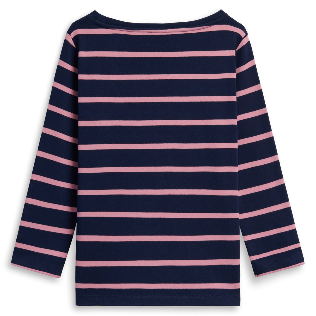 T-shirt da donna in cotone a righe blu con scollo a barca e maniche a 3/4 main