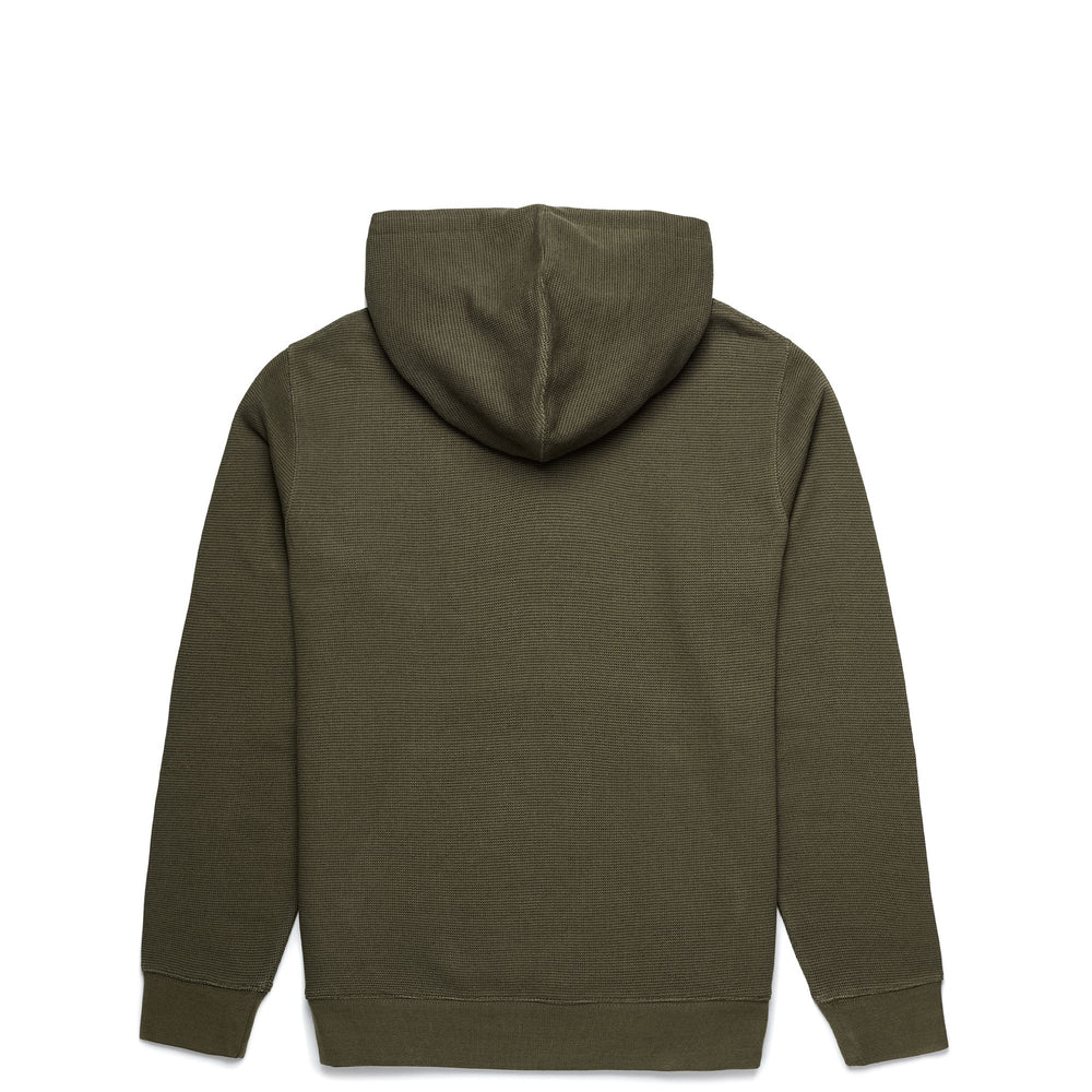 Maglione Classico in Cotone Fleece Verde Militare con Cappuccio 02