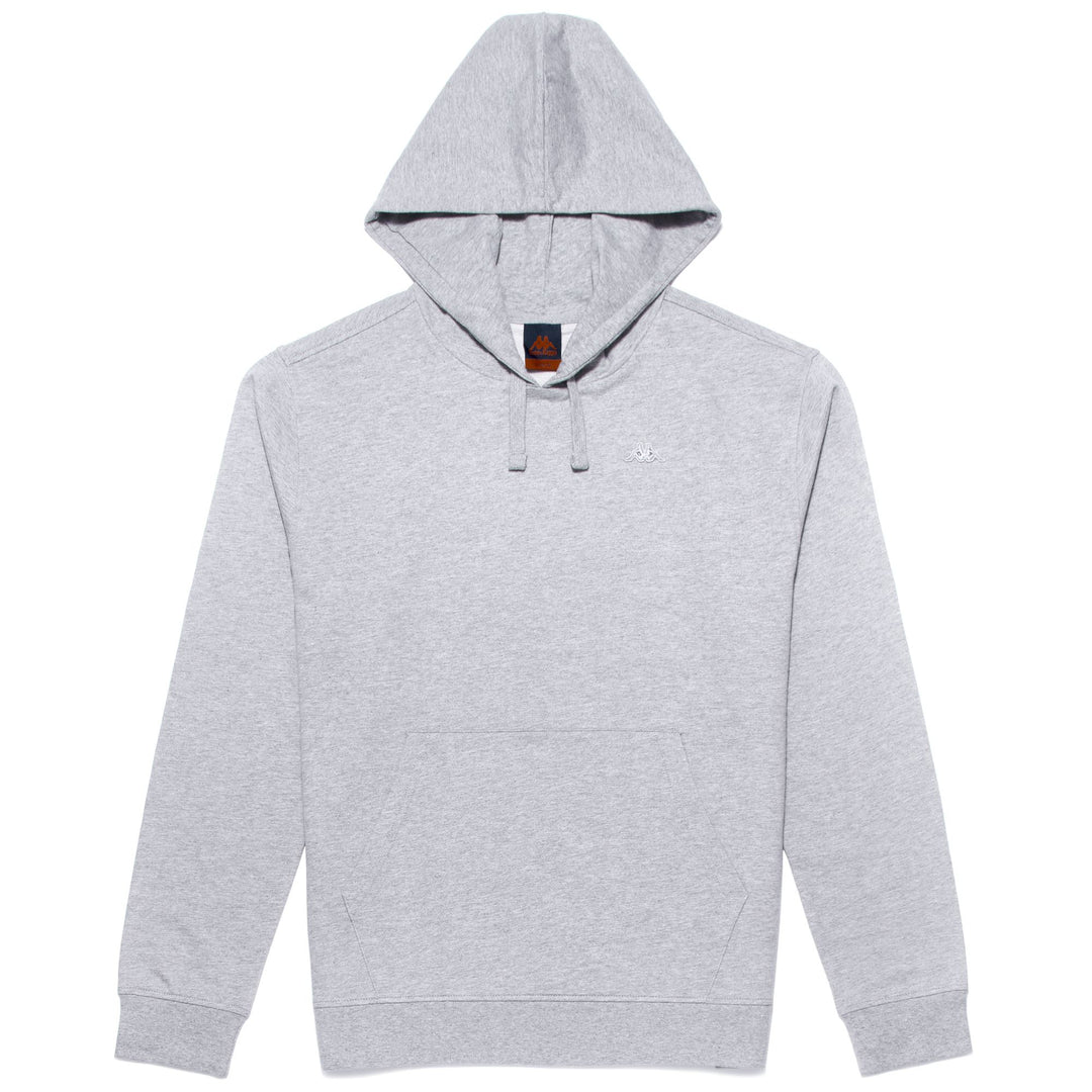 Felpa con Cappuccio in Cotone Fleece Grigia Uomo con Tasca a Canguro 01