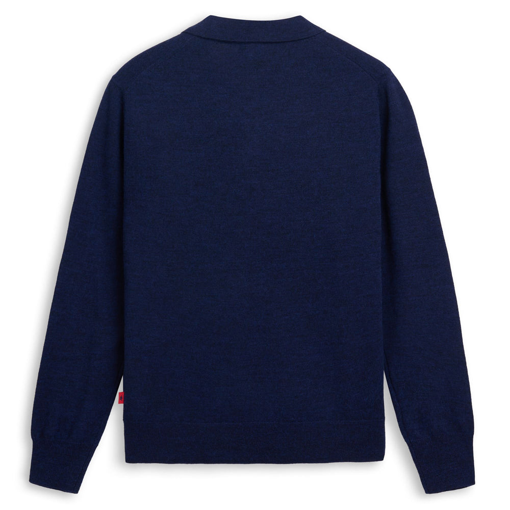 Polo informal de manga larga de merino azul de corte entallado para hombre 02