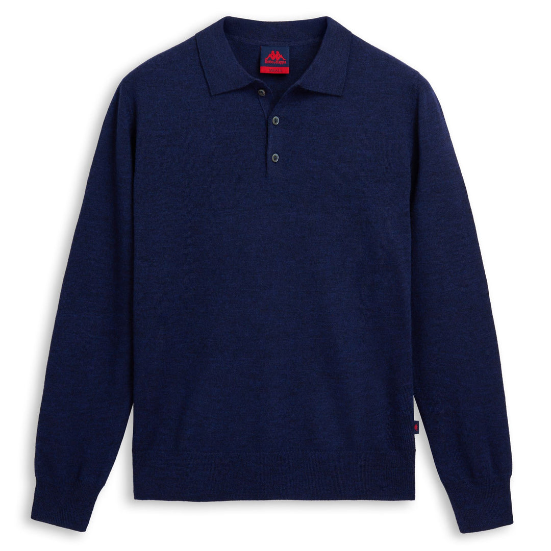 Navy blue Men's Merino Wool Polo Knitwear with Slim Fit 01